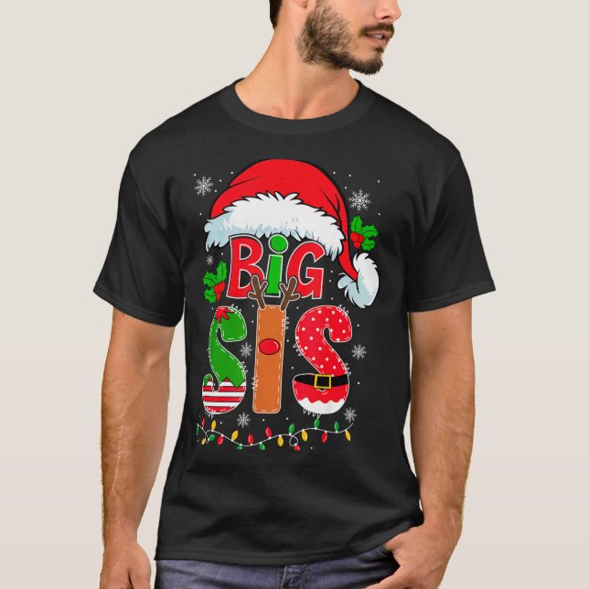 Big Sis Santa Hat New Big Sister Announcement Xmas T-Shirt (Front)