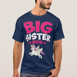 Big Sister 2023 Siblings Baby Announcement Unicorn T-Shirt