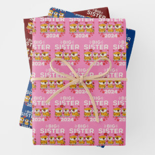 Big Sister 2023 Tiger Love Hearts Wrapping Paper Sheet