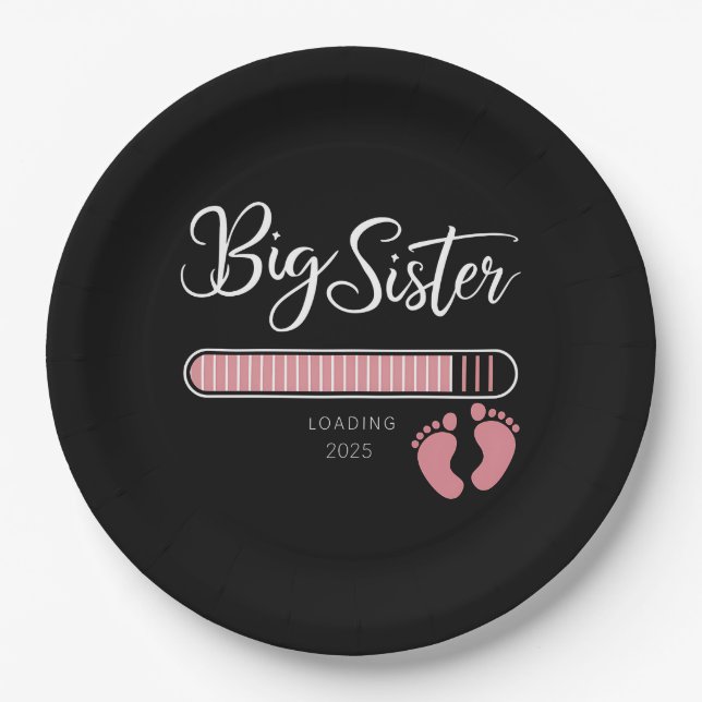 Big Sister 2025 Loading Pregnancy Announcement  Paper Plate (Front)