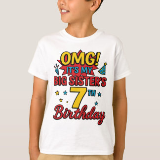 Big Sister 7th Birthday Cute Rainbow Fun 7 Year T-Shirt