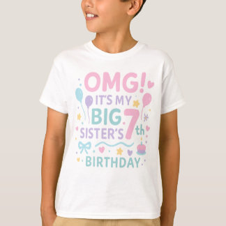 Big Sister 7th Birthday Cute Rainbow Fun 7 Year T-Shirt