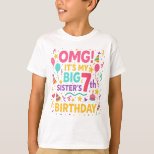 Big Sister 7th Birthday Cute Rainbow Fun 7 Year  T-Shirt