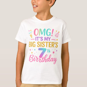 Big Sister 7th Birthday Cute Rainbow  Fun 7 Year  T-Shirt