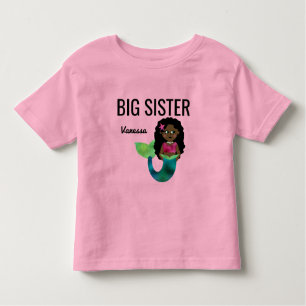 Big Sister African American Mermaid Faux Foil Girl Toddler T-Shirt