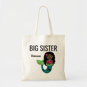 Big Sister African American Mermaid Girl Faux Foil Tote Bag