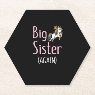 Big Sister Again Unicorn Girls Kids Big Sister Ann Paper Coaster