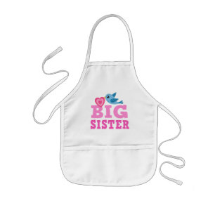 Big sister apron with cute cartoon bird and heart