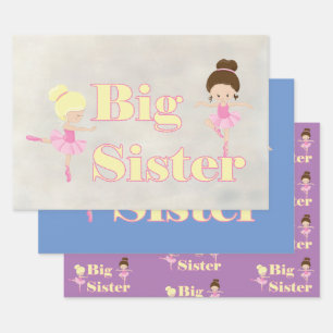 Big Sister Ballerina Sibling Wrapping Paper Sheet