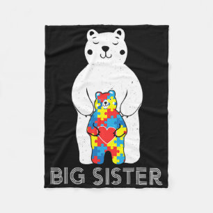 Big Sister Bear Autism Awareness Love Support Mum Fleece Blanket