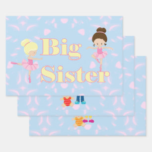 Big Sister Big Brother Sibling Pink Blue Wrapping Paper Sheet