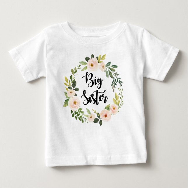 Big Sister blush floral Baby T-Shirt (Front)