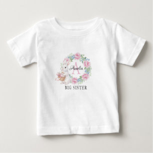 Big Sister Bunny Shirt Personalised Pink Floral 
