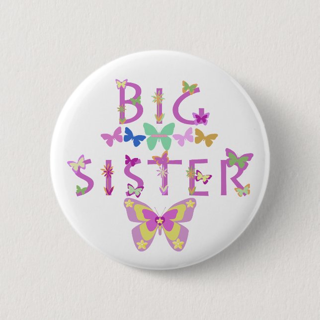 Big Sister, butterflies & flowers button (Front)