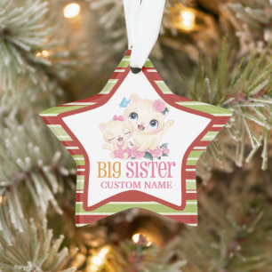 Big Sister Colourful Monogram and Cute Cats Ornament