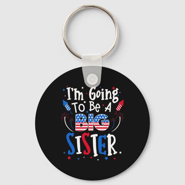 Big Sister Cute 4th Of July Pregnancy Announcement Key Ring (Front)