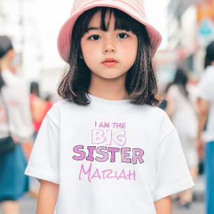 Big Sister Cute Girl Personalised Pink Custom Baby T-Shirt