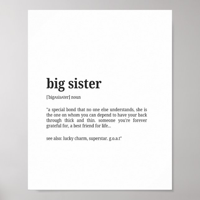 Big Sister Definition Wall Art (Front)