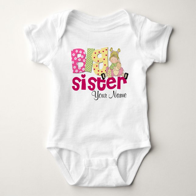 Big Sister Doll Personalised T-shirt Baby Bodysuit (Front)