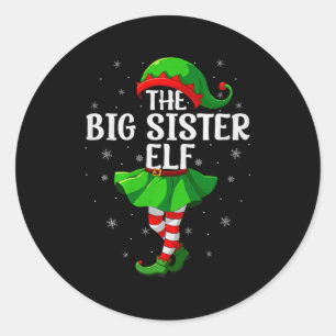 Big Sister Elf Christmas Girls Women Elf Squad Xma Classic Round Sticker