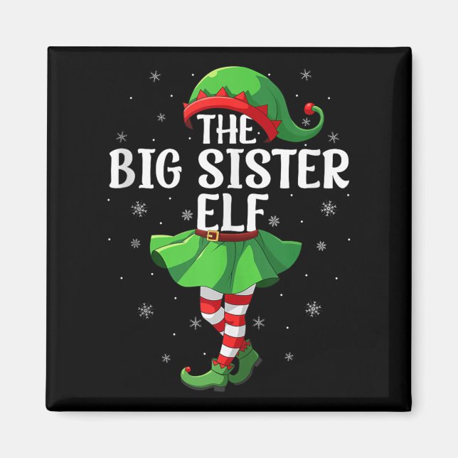 Big Sister Elf Christmas Girls Women Elf Squad Xma Magnet (Front)