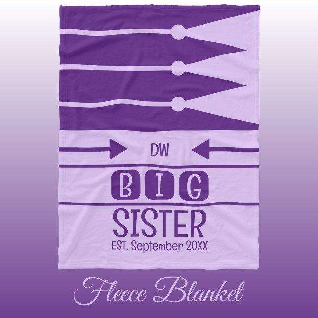 Big sister established date initials purple fleece blanket (Creator Uploaded)