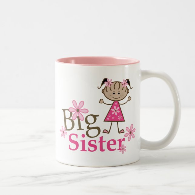 Big Sister Ethnic Stick Figure Girl Two-Tone Coffee Mug (Right)
