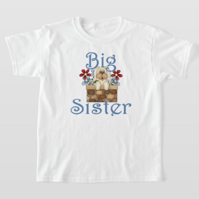Big Sister Fluffy Pup Whimsical Dog T-Shirt (Laydown)