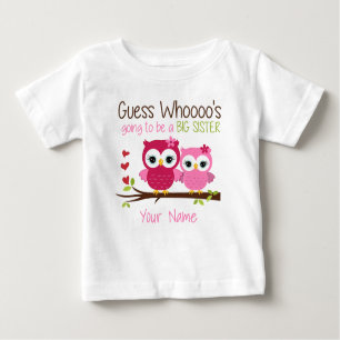 Big Sister Guess Who Pink Owl Personalised T Shirt