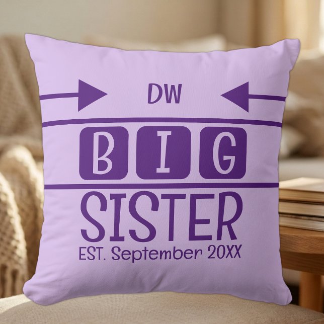 Big sister initials est. month year purple cushion (Creator Uploaded)