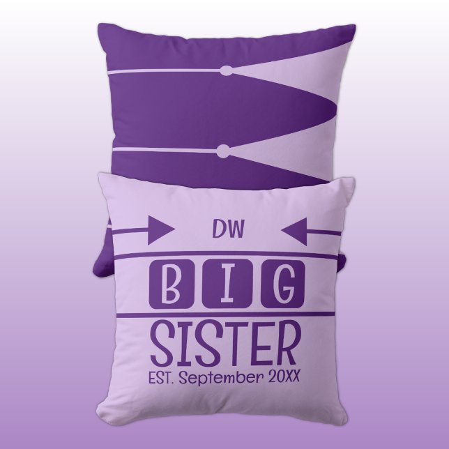 Big sister initials est. month year purple cushion (Creator Uploaded)