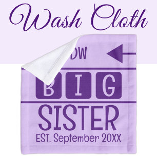 Big sister initials est. month year purple wash cloth
