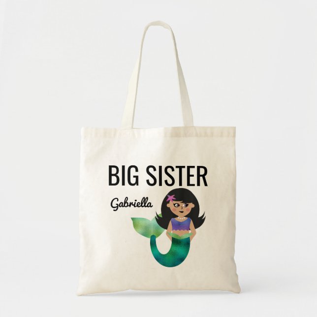 Big Sister Latina Hispanic Mermaid Faux Foil Girl Tote Bag (Front)