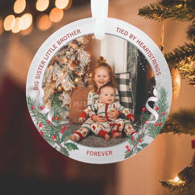 Big Sister Little Brother Warm Quotes Silver Frame Ornament (Creator Uploaded)