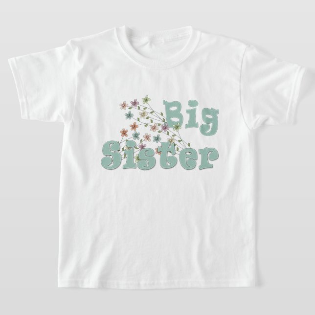 Big Sister Little Retro Flowers T-Shirt (Laydown)
