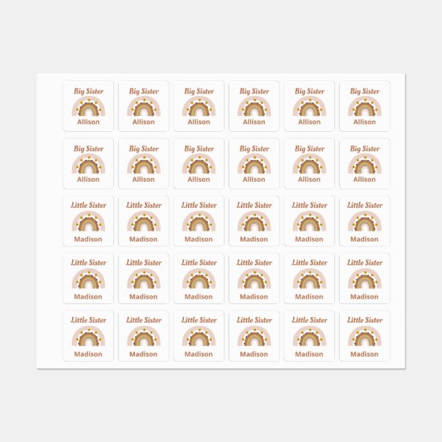 Big Sister Little Sister Boho Rainbow Personalised (Sheet)