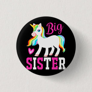 Big Sister Magical Unicorn w/ Rainbow Mane & Tail 3 Cm Round Badge