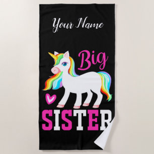 Big Sister Magical Unicorn w/ Rainbow Mane & Tail Beach Towel