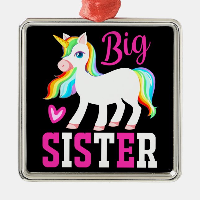 Big Sister Magical Unicorn w/ Rainbow Mane & Tail Metal Ornament (Front)