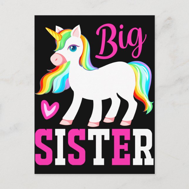 Big Sister Magical Unicorn w/ Rainbow Mane & Tail Postcard (Front)