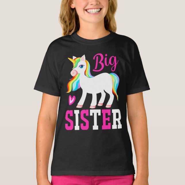 Big Sister Magical Unicorn w/ Rainbow Mane & Tail T-Shirt (Front)