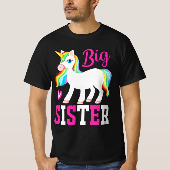 Big Sister Magical Unicorn w/ Rainbow Mane & Tail T-Shirt (Front)