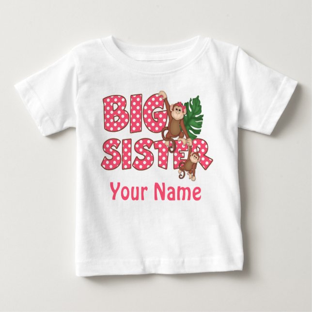 Big Sister Monkey Pink Personalised Shirt (Front)