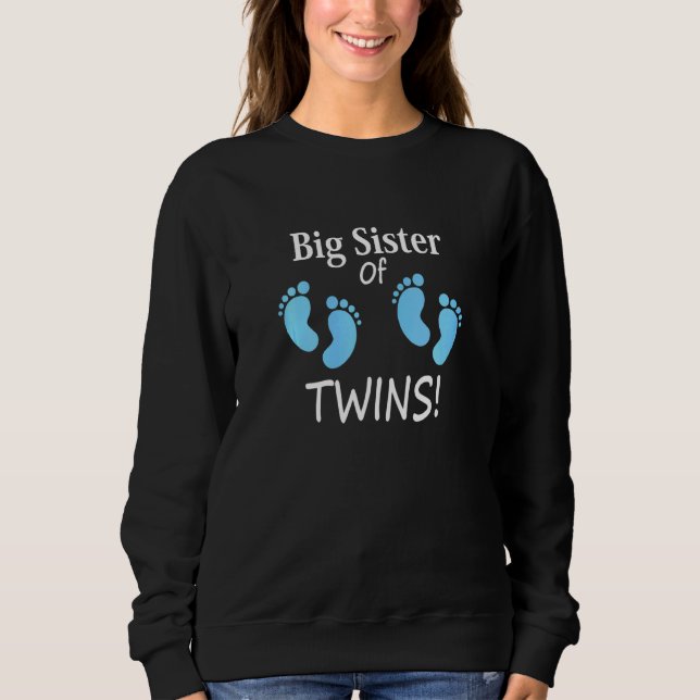 Big Sister Of Boy Twins Sibling Footprints For Old Sweatshirt (Front)