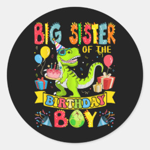Big Sister Of The Birthday Boy Dinosaur T-rex Birt Classic Round Sticker