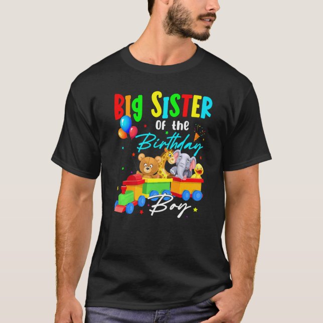 Big Sister Of The Birthday Boys Train Family Safar T-Shirt (Front)