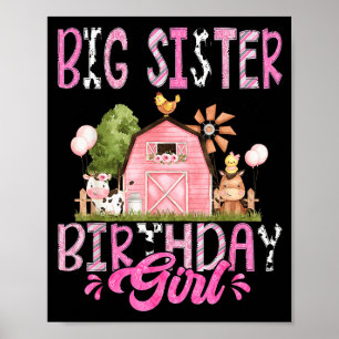 Big Sister Of The Birthday Girl Cute Farm Cow Birt Poster