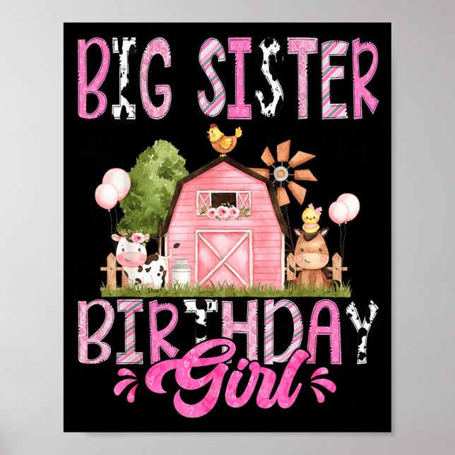 Big Sister Of The Birthday Girl Cute Farm Cow Birt Poster (Front)