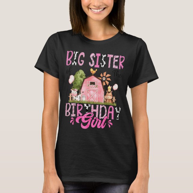 Big Sister Of The Birthday Girl Cute Farm Cow Birt T-Shirt (Front)