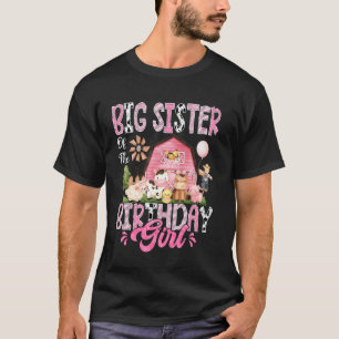 Big Sister Of The Birthday Girl Pink Farm Cow Firs T-Shirt